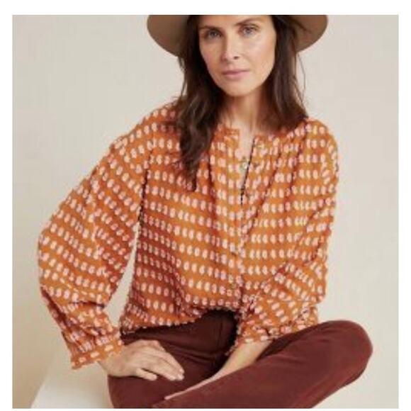 EUC Anthropologie Pilcro Tavi textured cotton top balloon sleeves sz: S - Picture 6 of 13